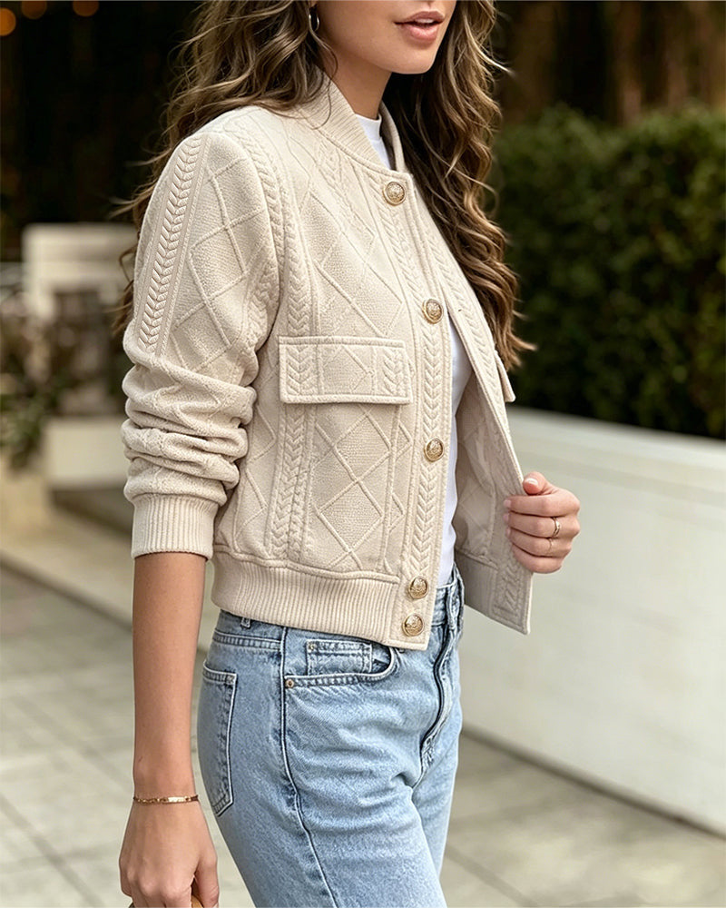 Women's Gold Button Cropped Knit Cardigan