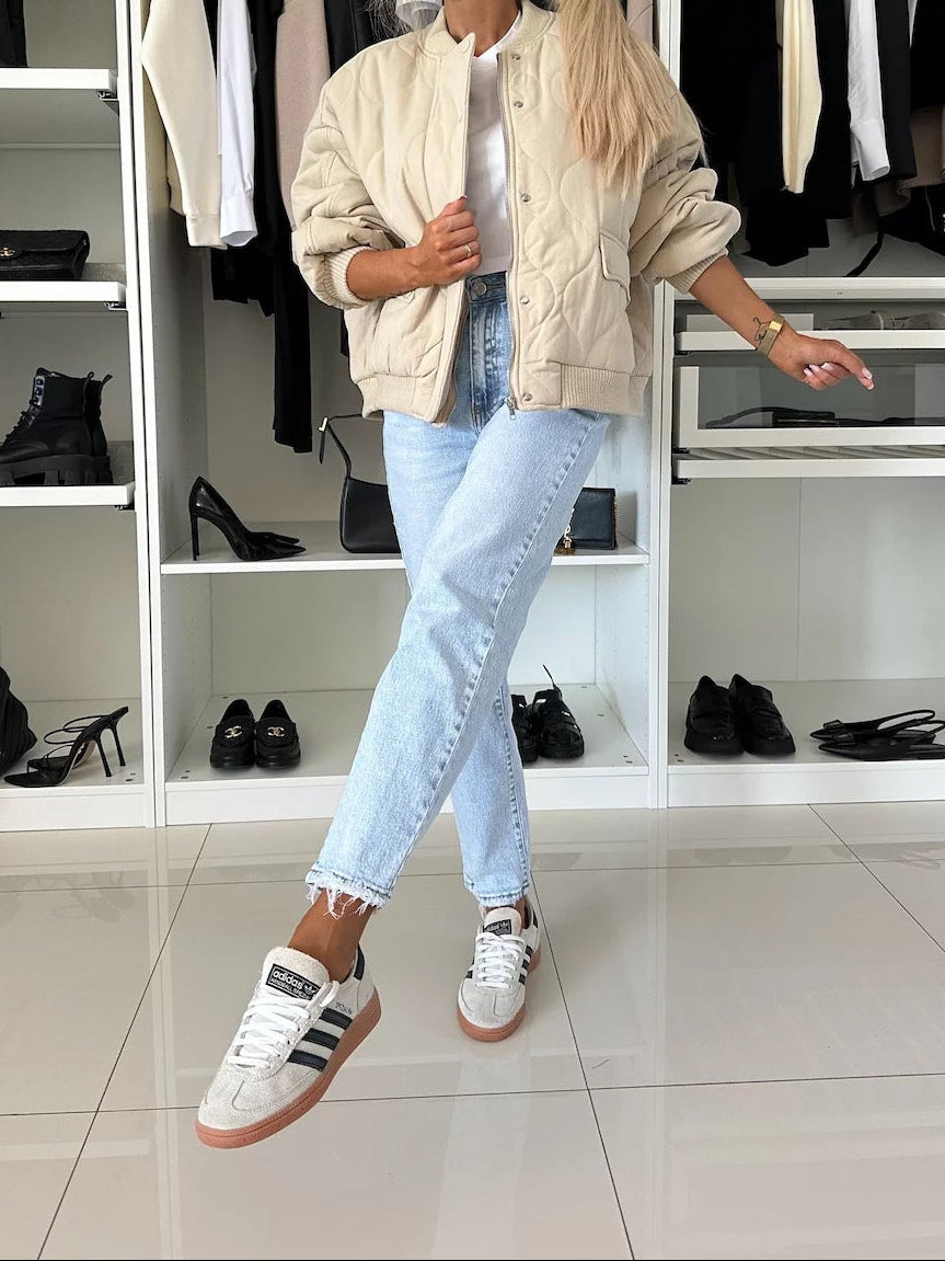 Women's Quilted Cropped Zip Up Puffer Bomber Jacket