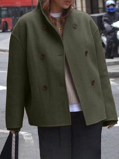Women's Double Breasted Wool Blend Mid-Length Coat