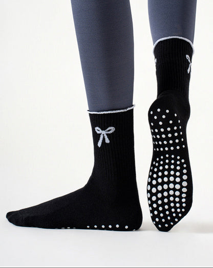 Womens Bow Grip Pilates Socks Non Slip Yoga Socks