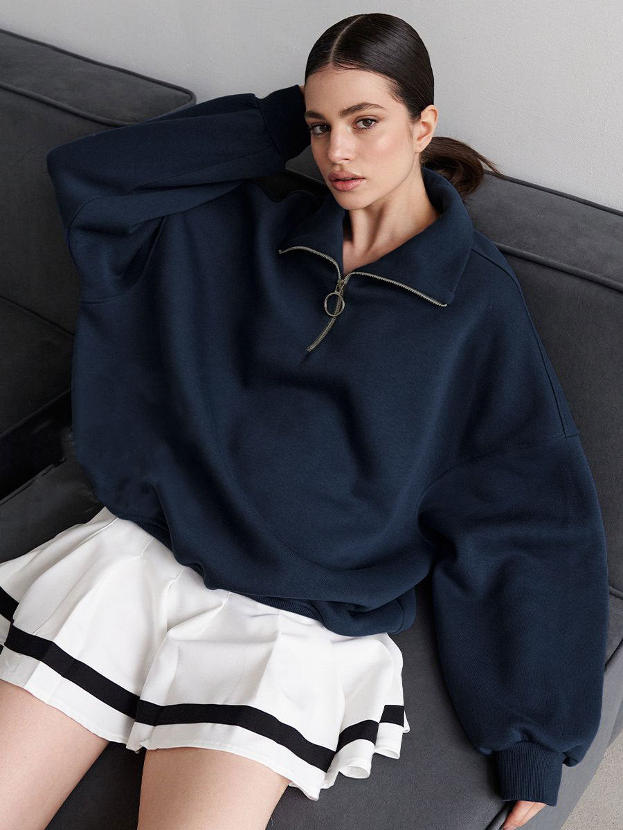 Women's Oversized Half Zip Collared Sweatshirt