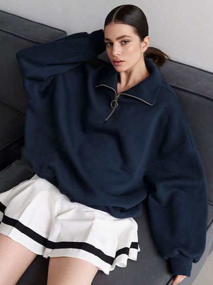 Women's Oversized Half Zip Collared Sweatshirt