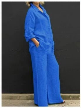Linen Blend Shirt and Wide Leg Pants Two Piece Set
