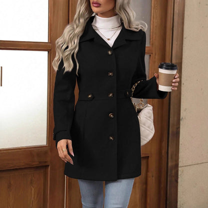 Women's Tailored Single Breasted Lapel Midi Winter Coat