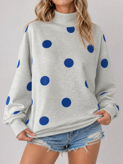 Women’s Contrast Polka Dot Mock Neck Oversized Sweatshirt