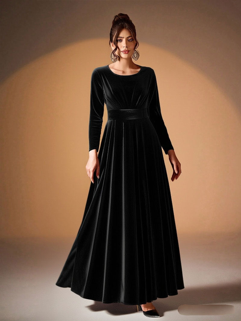 Plus Size Velvet Long Sleeve Formal Maxi Dress