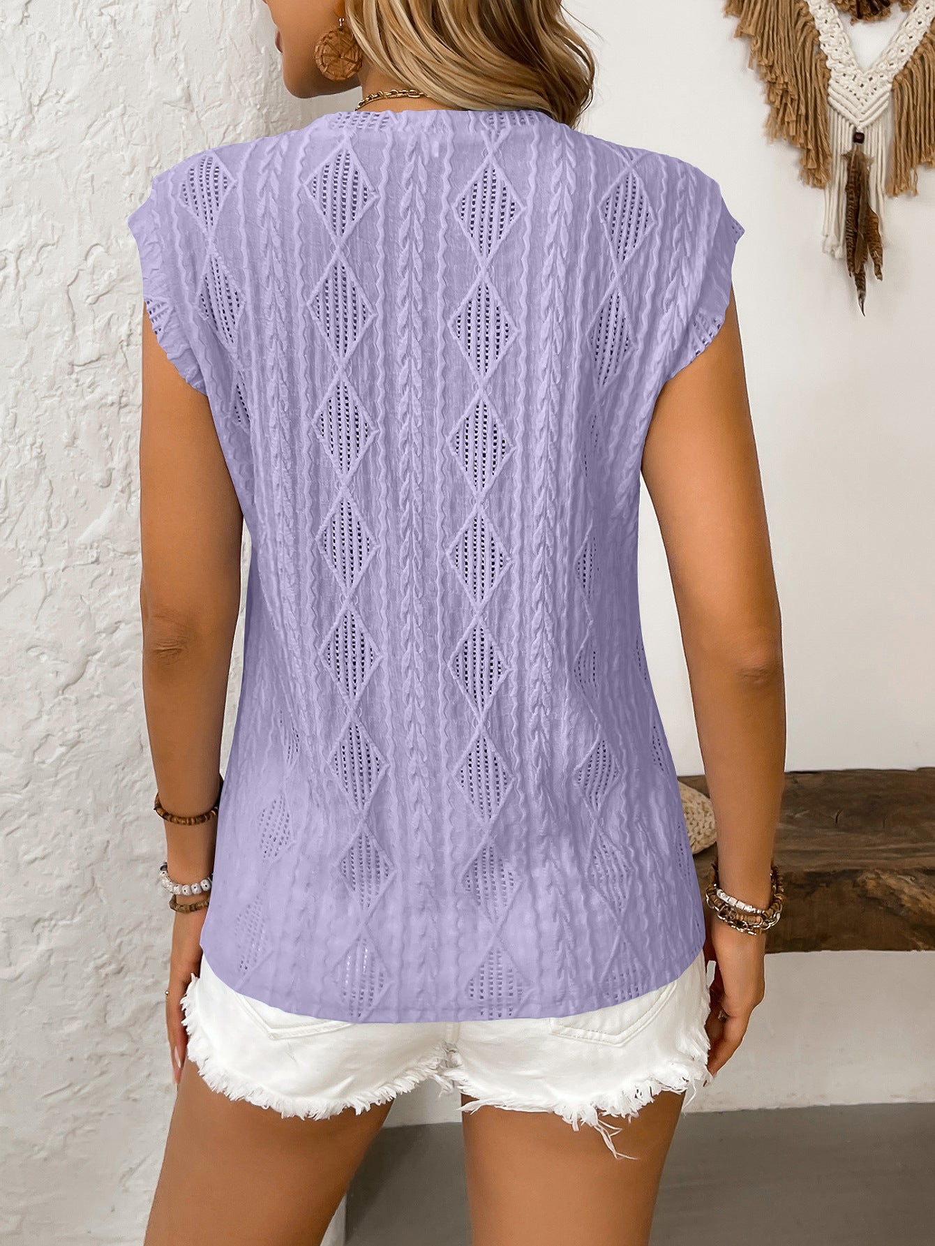 Women's Jacquard Sleeveless Top – Casual Summer Tank Blouse