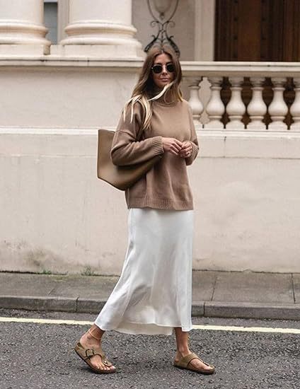 Women's Satin High-Waist Midi Skirt – Elegant Summer Slip Skirt