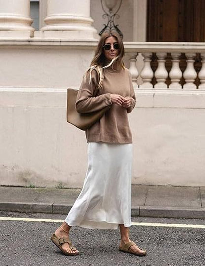 Women's Satin High-Waist Midi Skirt – Elegant Summer Slip Skirt