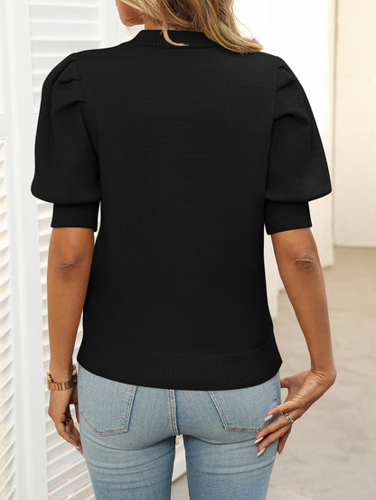 Women’s Puff Sleeve Short Sleeve Knit Sweater Top
