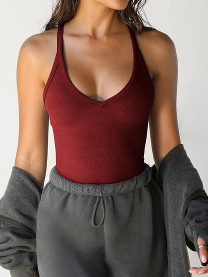 Y2K Ribbed Knit Fitted Spaghetti Strap Tank Top