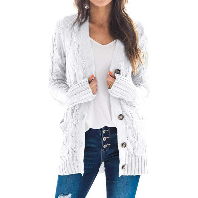 Womens Chunky Cable Knit Button Cardigan Sweater Pockets