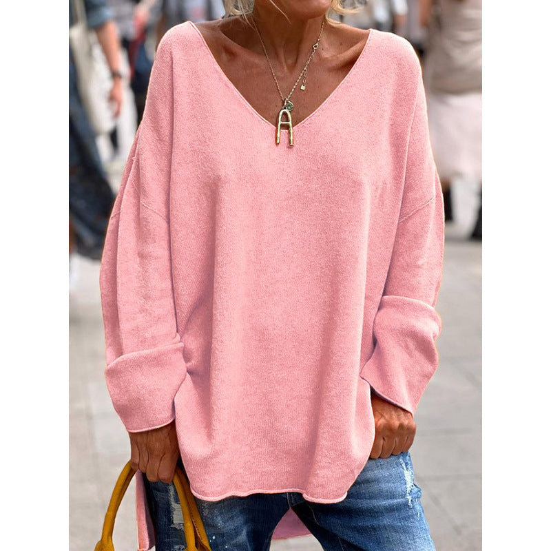Women's Oversized V-Neck Long Sleeve Casual Tee