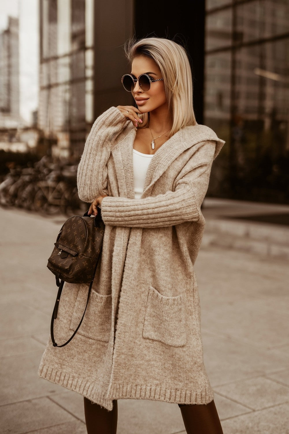 Oversized Hooded Letter Duster Cardigan
