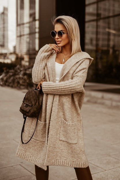 Oversized Hooded Letter Duster Cardigan