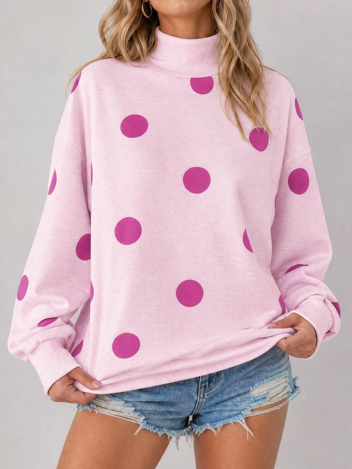 Women’s Contrast Polka Dot Mock Neck Oversized Sweatshirt
