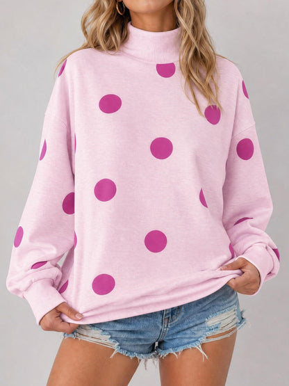 Women’s Contrast Polka Dot Mock Neck Oversized Sweatshirt
