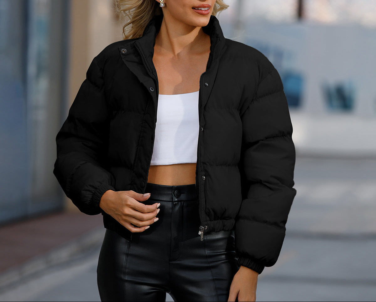 Women's Cropped Puffer Jacket Oversized Stand Collar