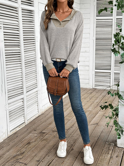 Colorblock V Neck Sweater Women Casual Knit Pullover Top