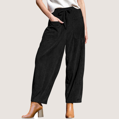 Women's Corduroy Wide Leg Pants Drawstring Pockets