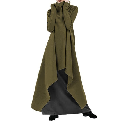 Women's Oversized Turtleneck Maxi Dress Asymmetric Hem