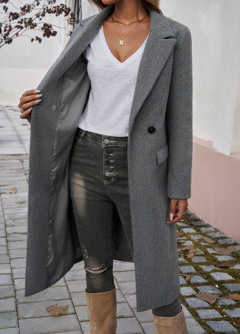 Womens Long Wool Blend Lapel Coatigan Button Front