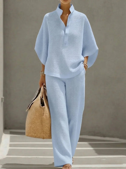 Women's 2 Piece Set Button Down Shirt Wide Leg Pants