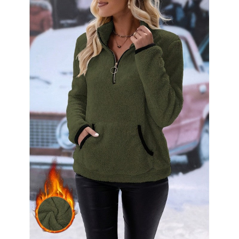 Women's Cozy Sherpa Quarter Zip Fleece Pullover Pocket