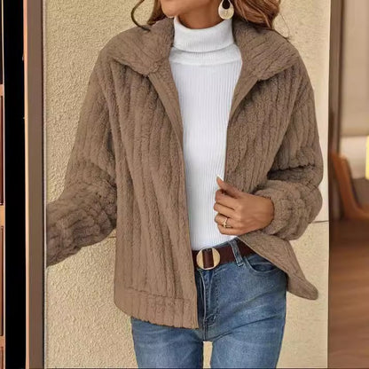 Women's Fuzzy Lapel Cropped Cardigan Jacket