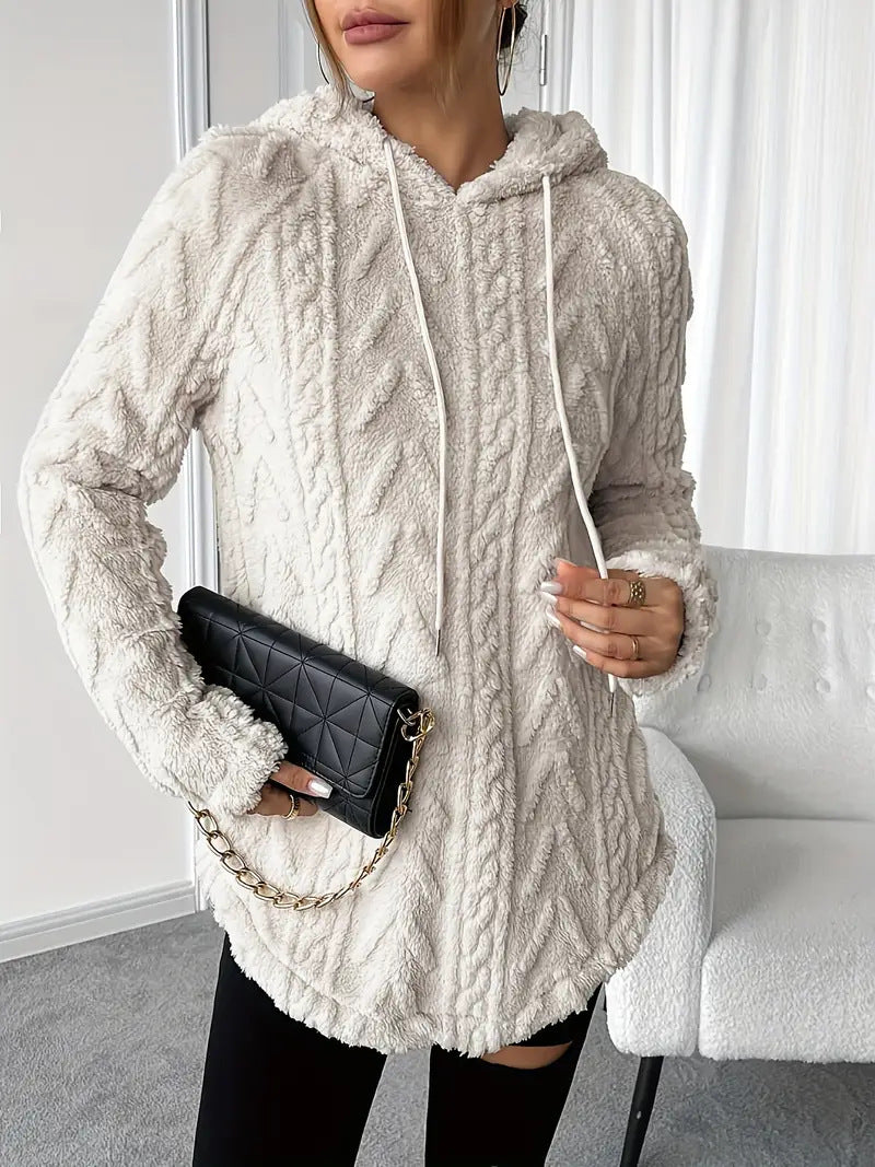 Women's Textured Sherpa Hoodie Drawstring Pullover