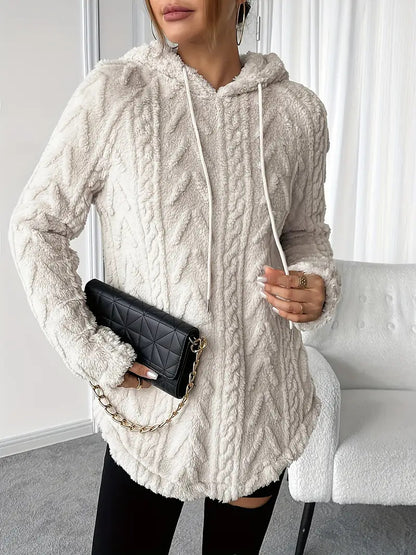 Women's Textured Sherpa Hoodie Drawstring Pullover