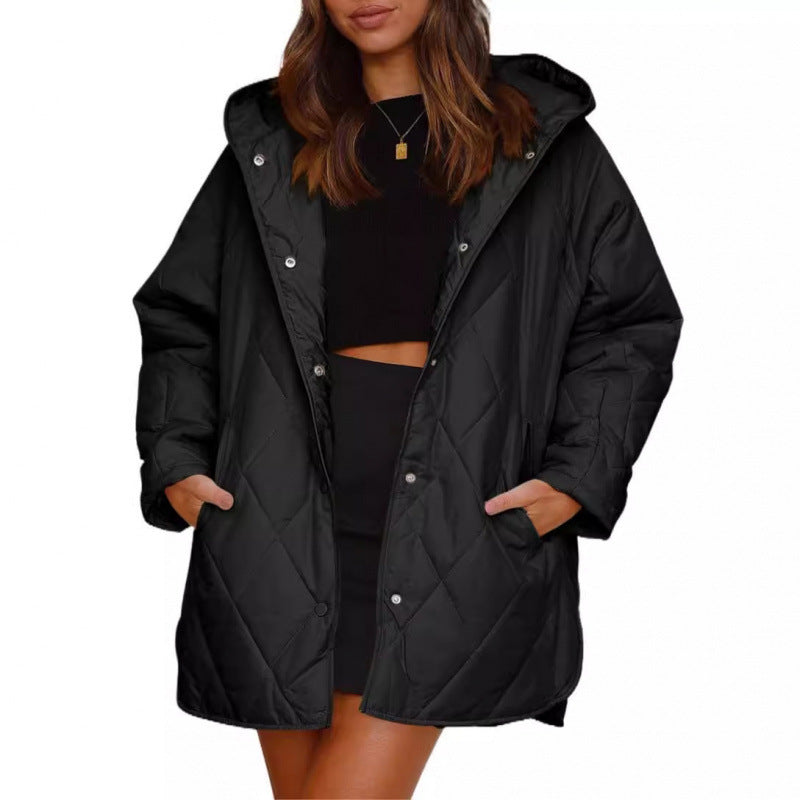 Women's Hooded Quilted Mid-Length Lightweight Winter Jacket