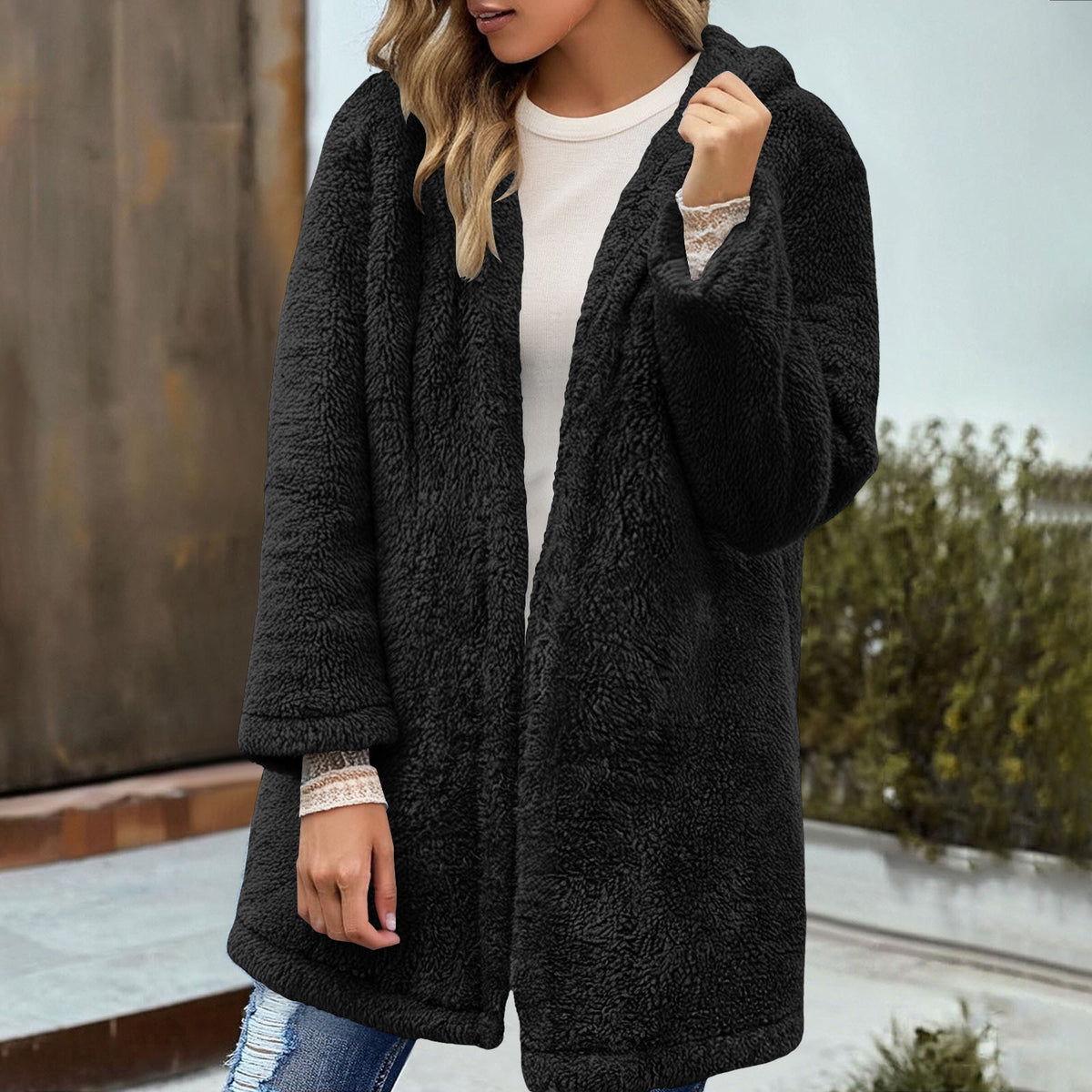 Oversized Sherpa Hooded Cardigan Open Front Coat
