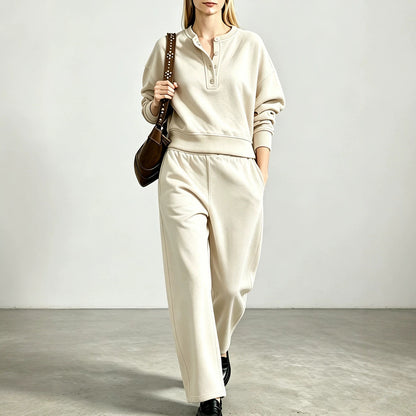 Women's Oversized Henley Sweatshirt Sweatpants Set