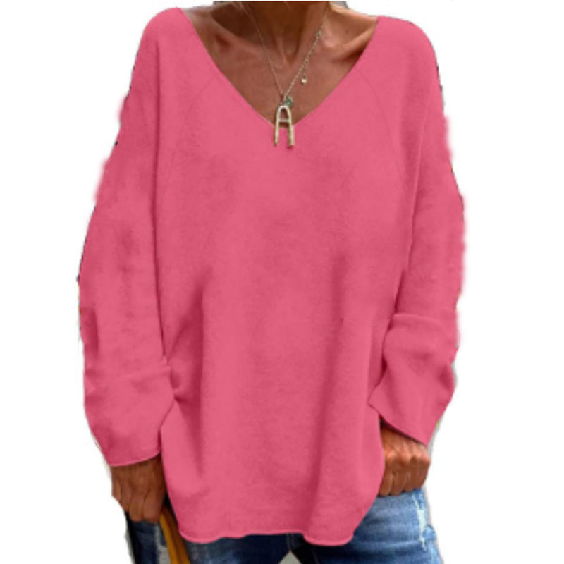 Women's Oversized V-Neck Long Sleeve Casual Tee