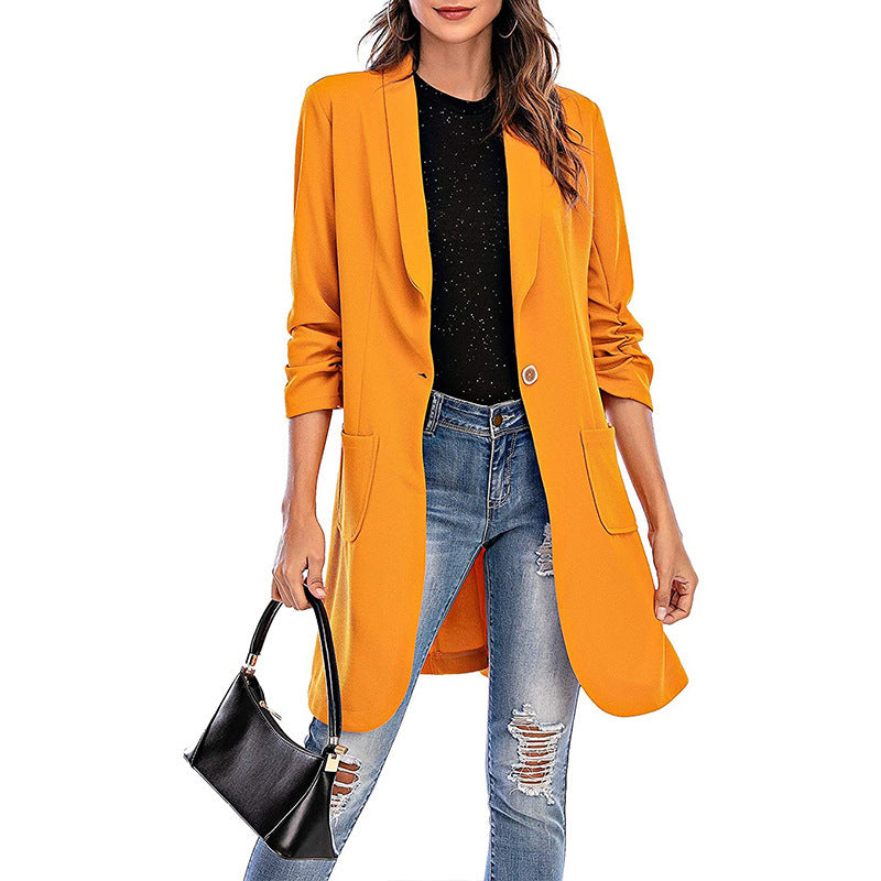 Women's 3/4 Sleeve Longline Blazer with Pockets