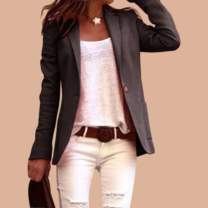 Women's Slim Fit Solid Blazer Long Sleeve Office Jacket