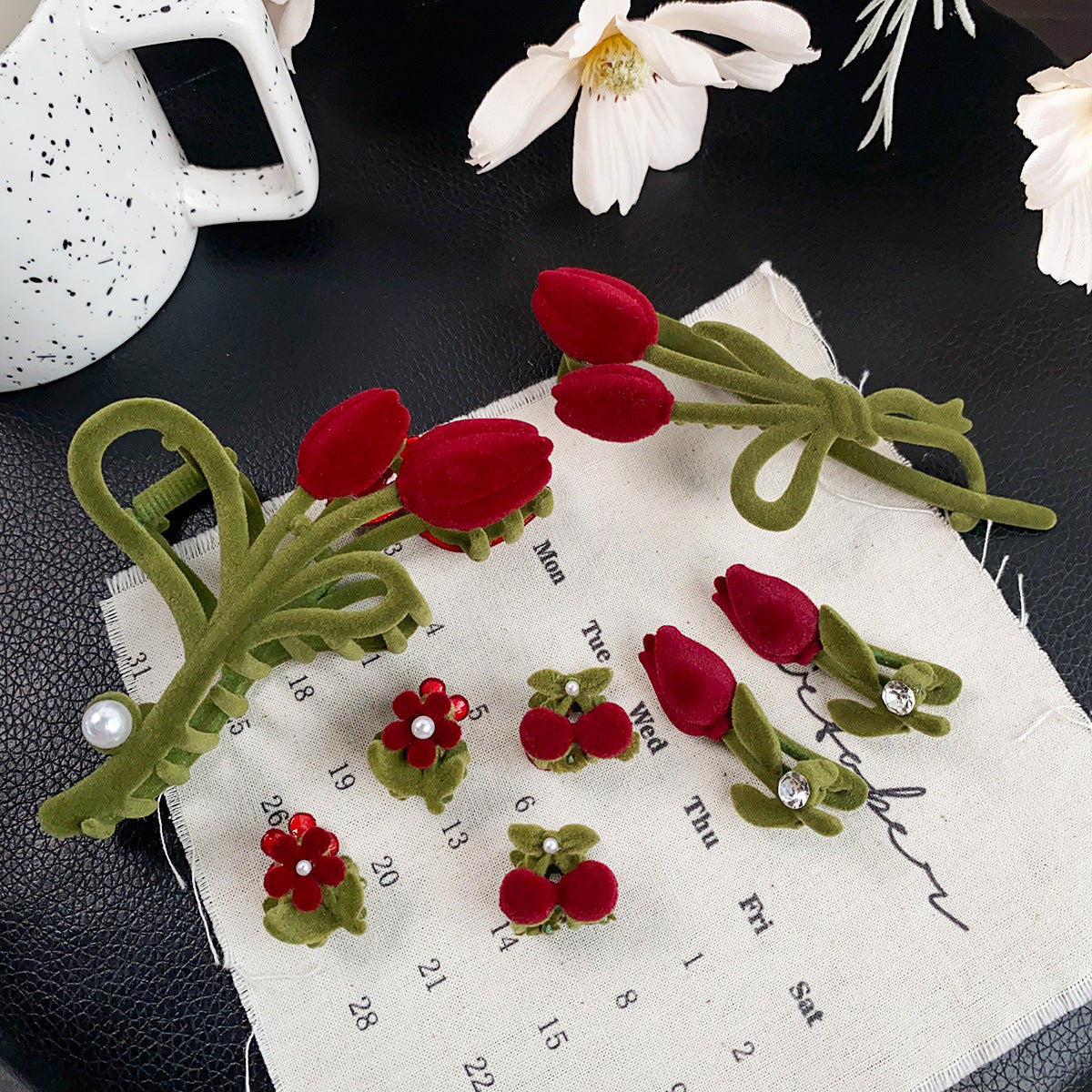Velvet Tulip Claw Clips Pearl Hair Barrettes