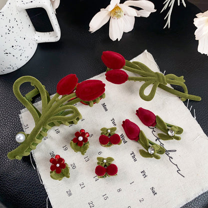 Velvet Tulip Claw Clips Pearl Hair Barrettes