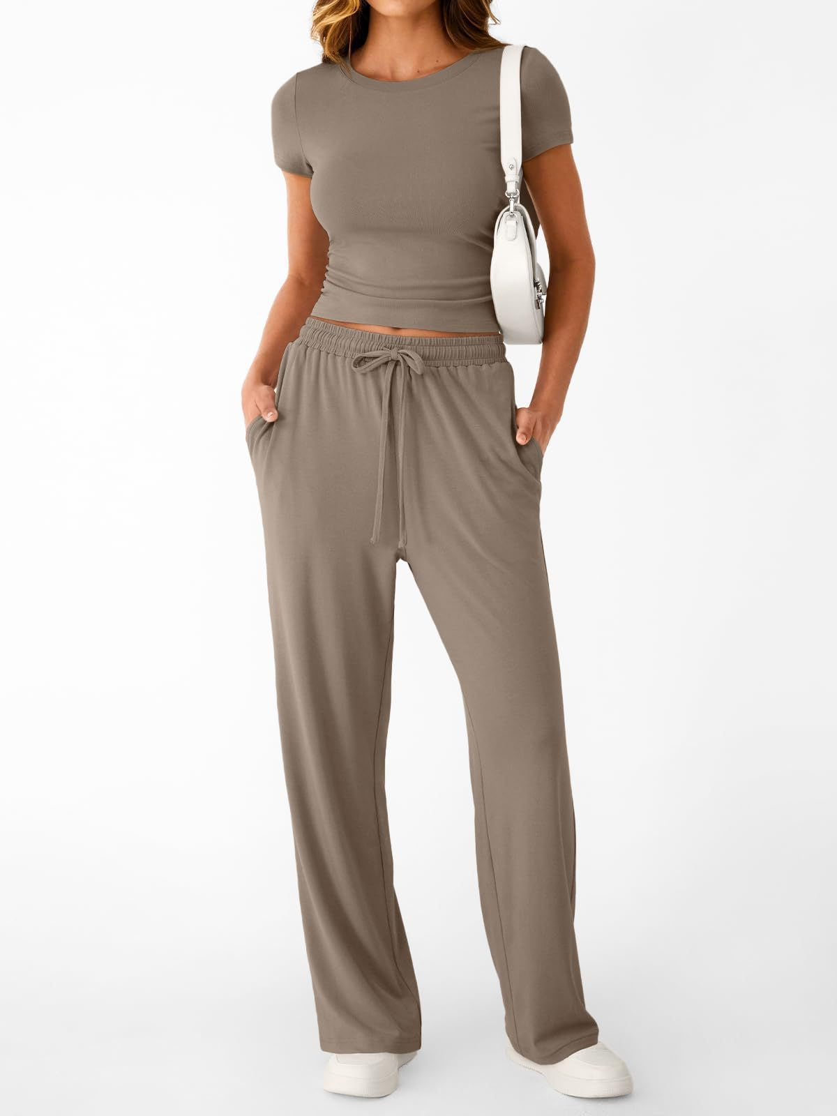 Crop Tee & Wide Leg Pants Lounge Set for Women