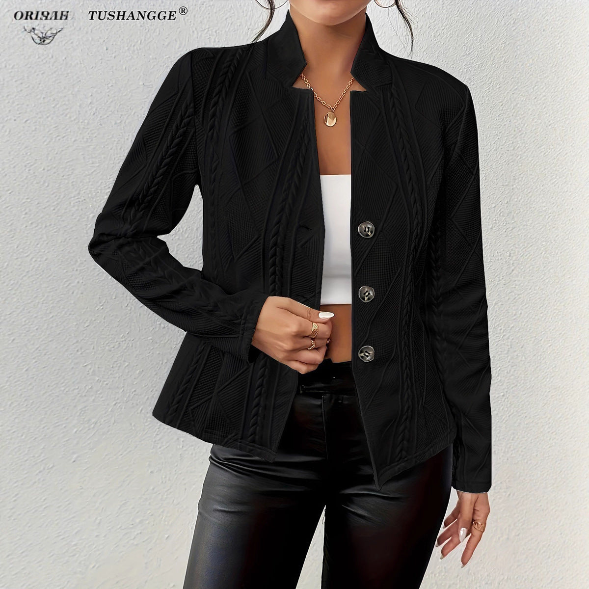 Women's Textured Button Front Blazer Jacket