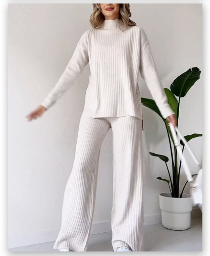 Women's Ribbed Knit Turtleneck & Pants Two Piece Set