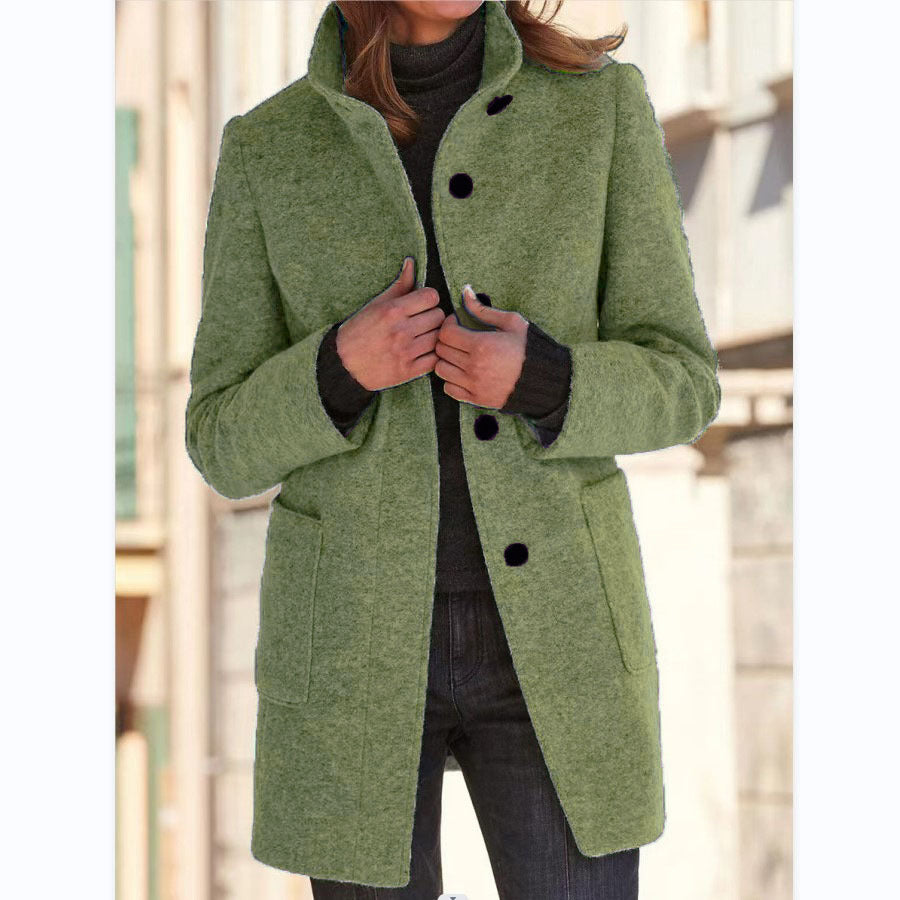 Women's Vintage Wool Blend Stand Collar Button Coat