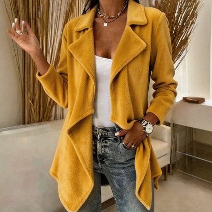 Women's Open Front Lapel Cardigan Solid Mid-Length Coat