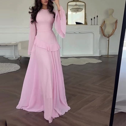 Elegant Bell Sleeve Ruffle Bodycon Maxi Dress