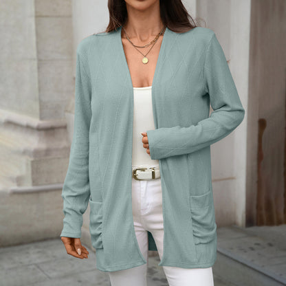 Women's Open Front Knit Cardigan Long Sleeve Pockets Loose