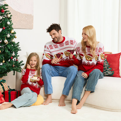 Family Matching Red Bear Christmas Knit Pullover Sweater