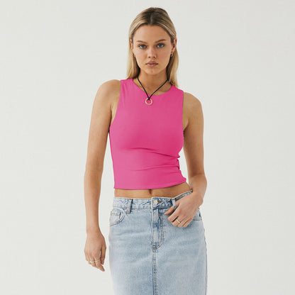 Sexy Exposed Navel Sleeveless Crew Neck Vest