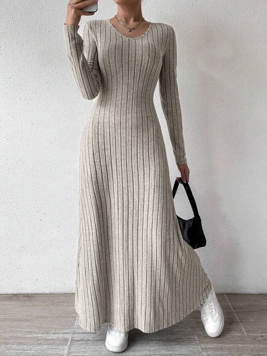 Ribbed Knit Long Sleeve Bodycon Maxi Dress