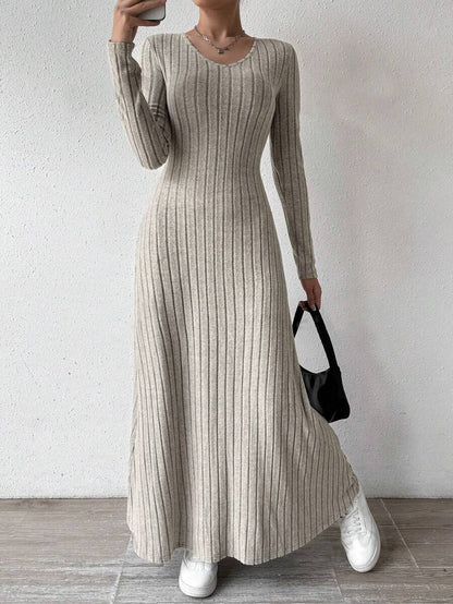 Ribbed Knit Long Sleeve Bodycon Maxi Dress